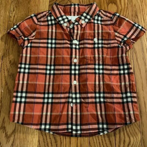 Burberry Authentic Brick Plaid Baby Collared Button Down Short Sleeve 12 Months